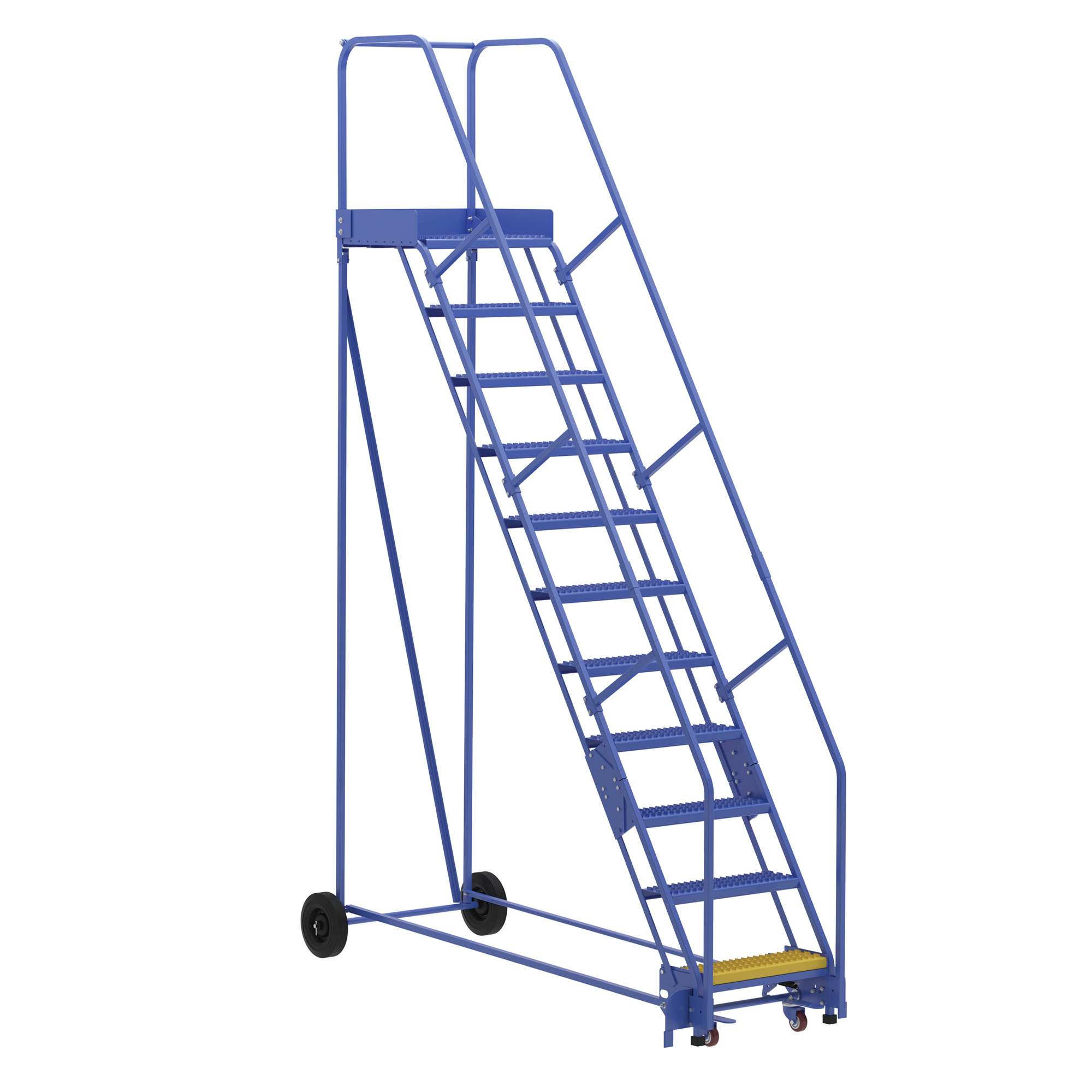 Vestil Grip Strut Warehouse Ladder - 11 Steps, 140in. Height, Rolling Design, Steel, Model# LAD-11-21-G